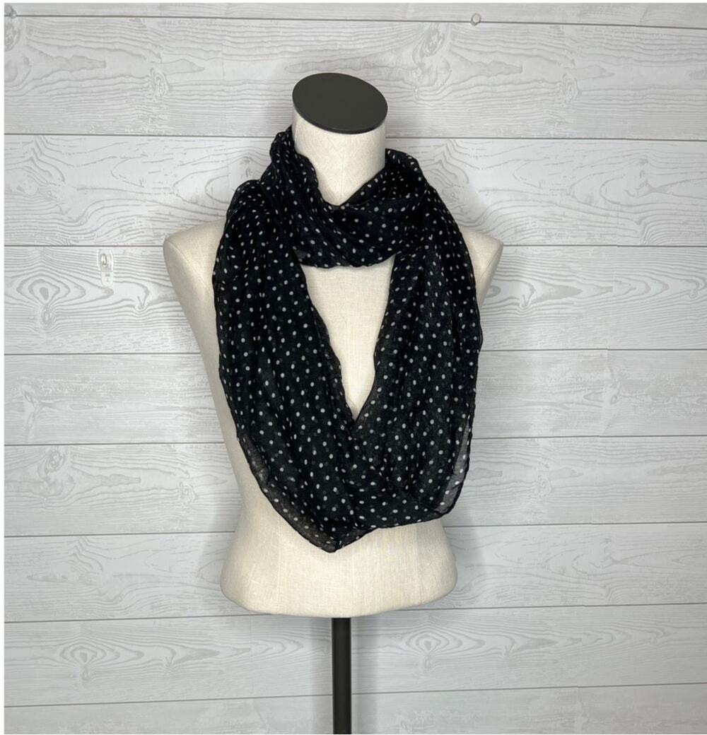 Black & white polka dot semi-sheer infinity scarf